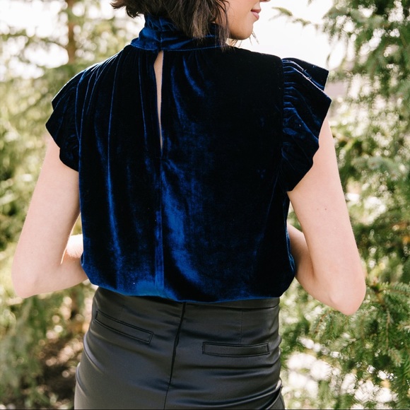 Blue Velvet Mock Neck Top - Picture 5 of 6